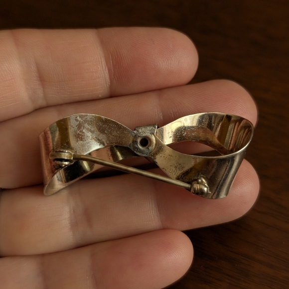 MCM christmas Sterling Silver Bow Brooch Mid Century Modern Coat Pin Minimalist - Picture 4 of 8